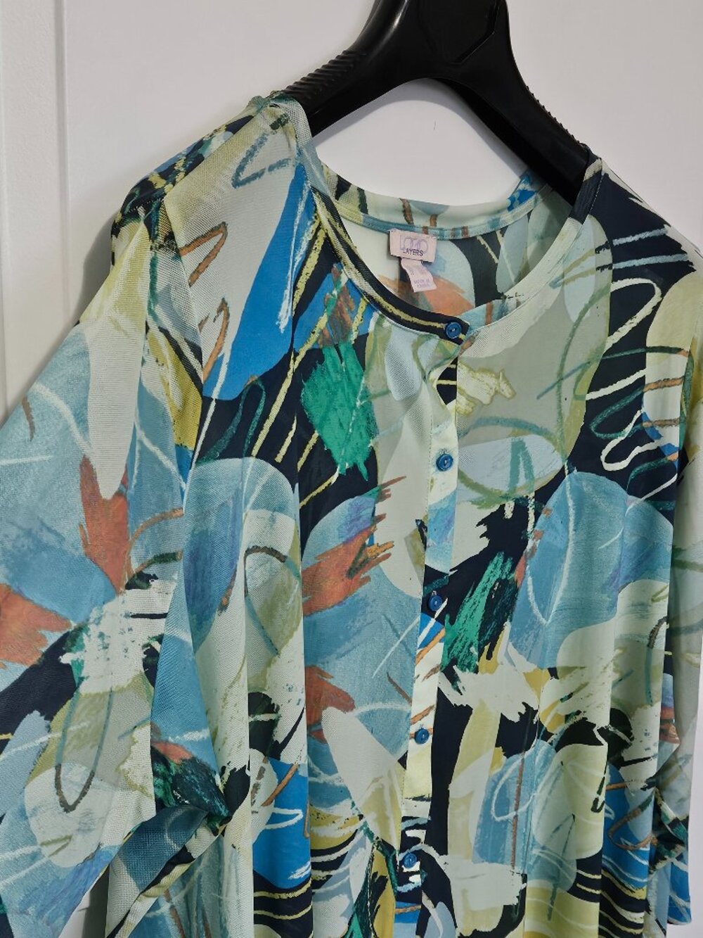 LOGO Layers by Lori Goldstein Plus Size 4X Abstract Geometric Print Mesh Blouse